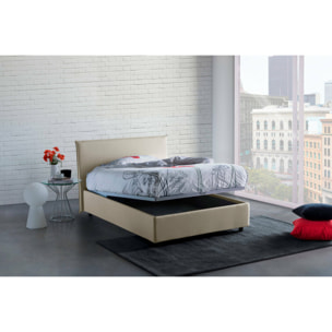 Letto piazza e mezza Alvino, Letto contenitore con rivestimento in tessuto, 100% Made in Italy, Apertura frontale, con materasso Cm 120x200 incluso, Beige