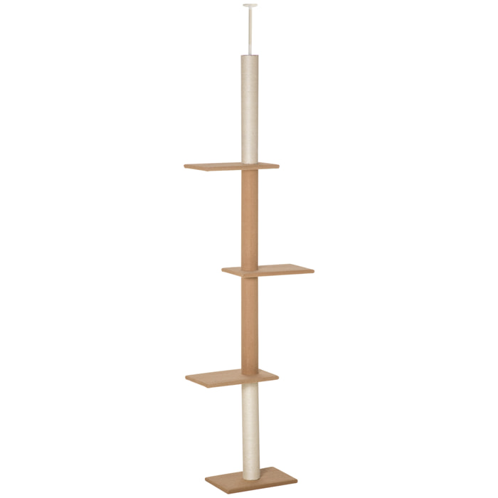 Árbol para Gatos del Suelo al Techo 43x27x228-260 cm Torre para Gatos con Altura Ajustable 4 Plataformas Espaciosas y Poste de Sisal Marrón