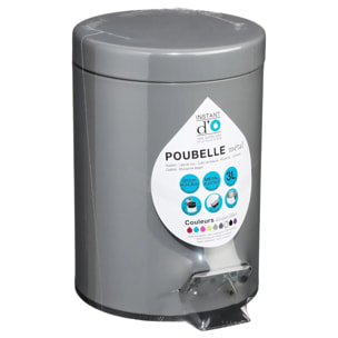 Poubelle ronde métal 3L "Colorama" gris