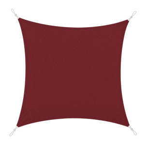 Paño de sombra cuadrado en poliéster rojo burdeos 3x3m, con ganchos de metal y bolsa de transporte
