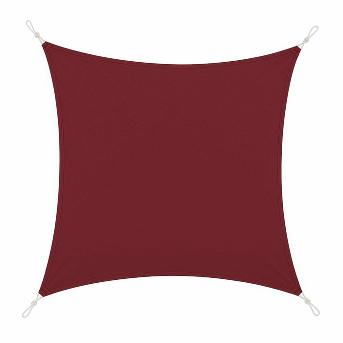 Paño de sombra cuadrado en poliéster rojo burdeos 3x3m, con ganchos de metal y bolsa de transporte