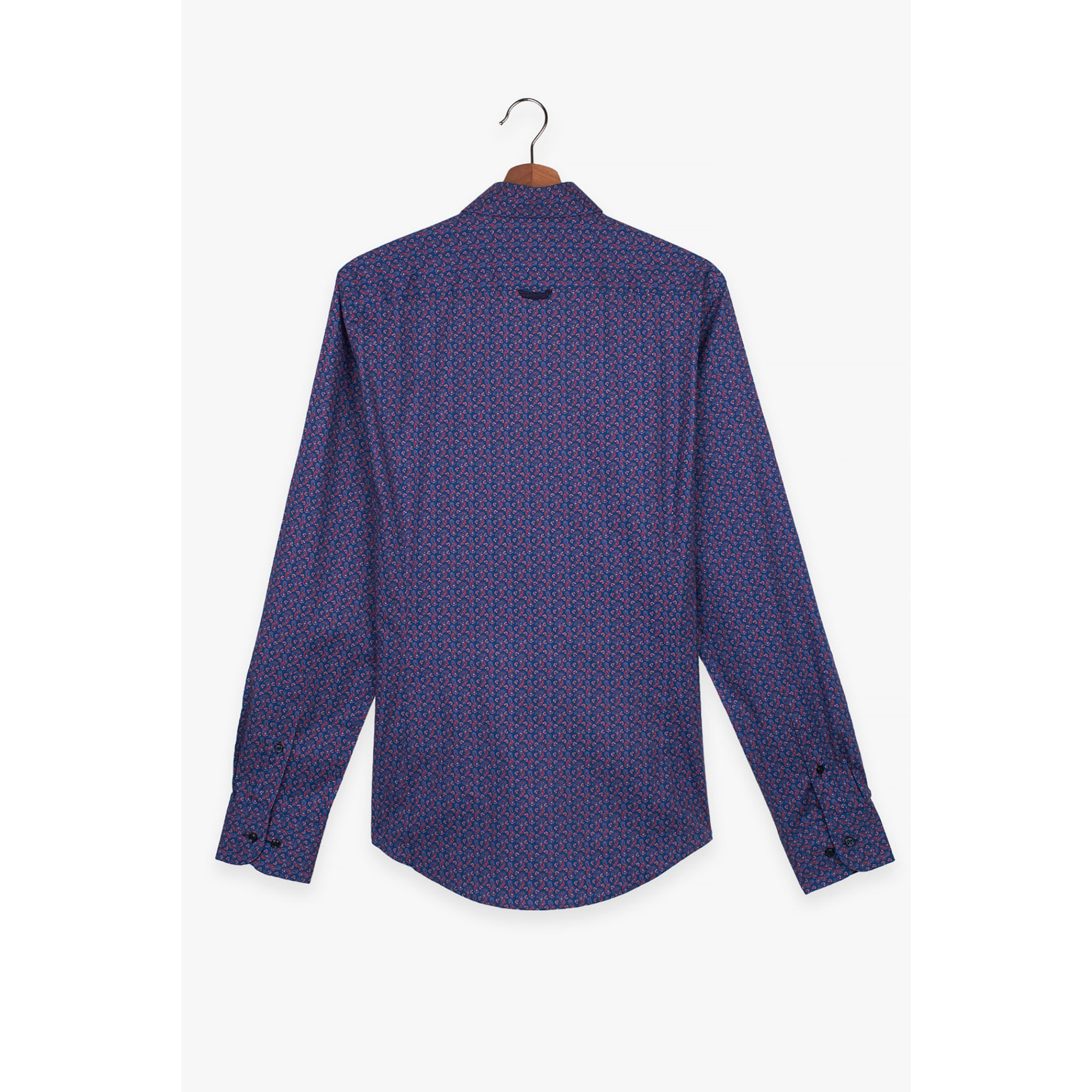 camicia uomo 1 bottone button down slim Popeline Stampato Blu e Rosso