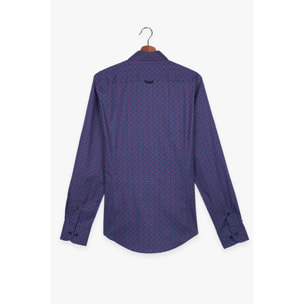 camicia uomo 1 bottone button down slim Popeline Stampato Blu e Rosso