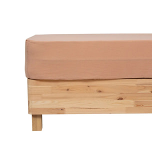 Drap housse "Flora" gaze de coton rose 140x190cm