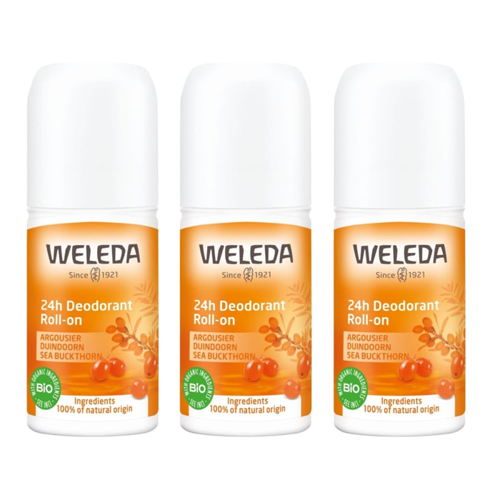 WELEDA - Trio Déodorant roll-on 24H Argousier - 100% d'origine naturelle - Vegan* - Certifié Natrue** - Roll-on  50 ml x 3