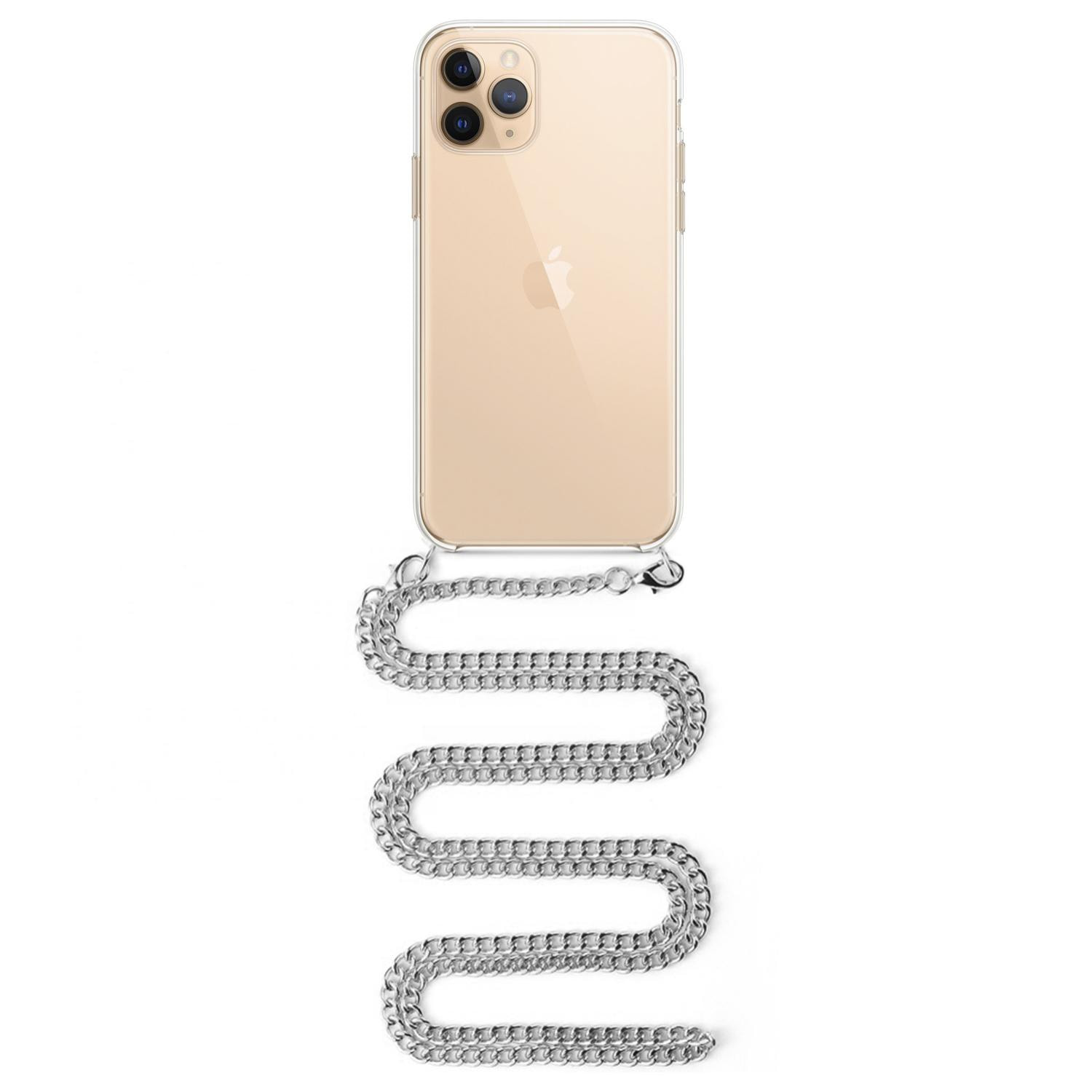 Carcasa transparente iPhone 11 Pro Max con colgante cadena metálica. Accesorio de moda, ajuste perfecto y máxima protección