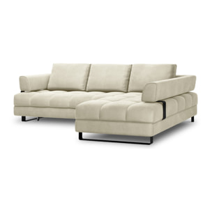Canapé d'angle droit convertible avec coffre de rangement "Clinton" 5 places en velours beige clair