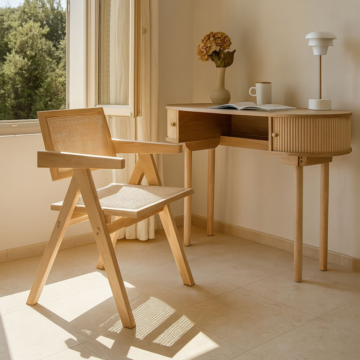 Bureau en bois clair avec portes coulissantes  HECTOR