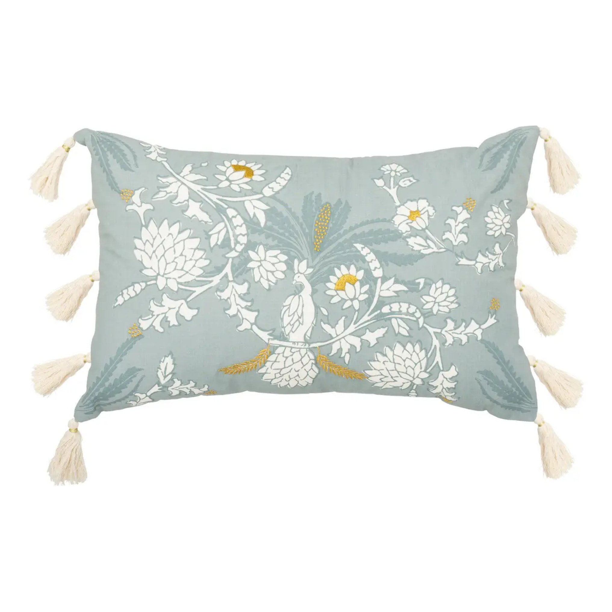 Coussin brodé "Wild" vert céladon 58x38cm