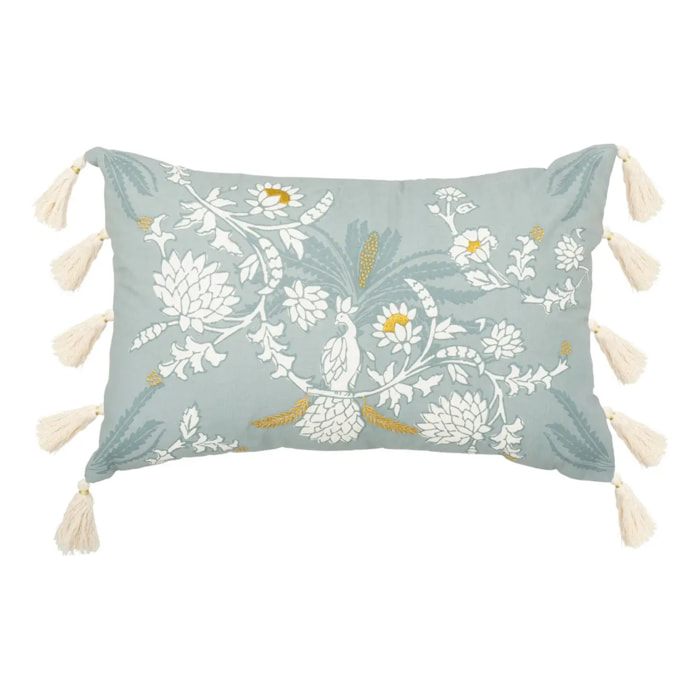 Coussin brodé "Wild" vert céladon 58x38cm