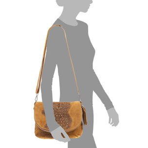 Amanda Bolso bandolera Mujer.Piel auténtica Gamuza Grabado Cocodrilo