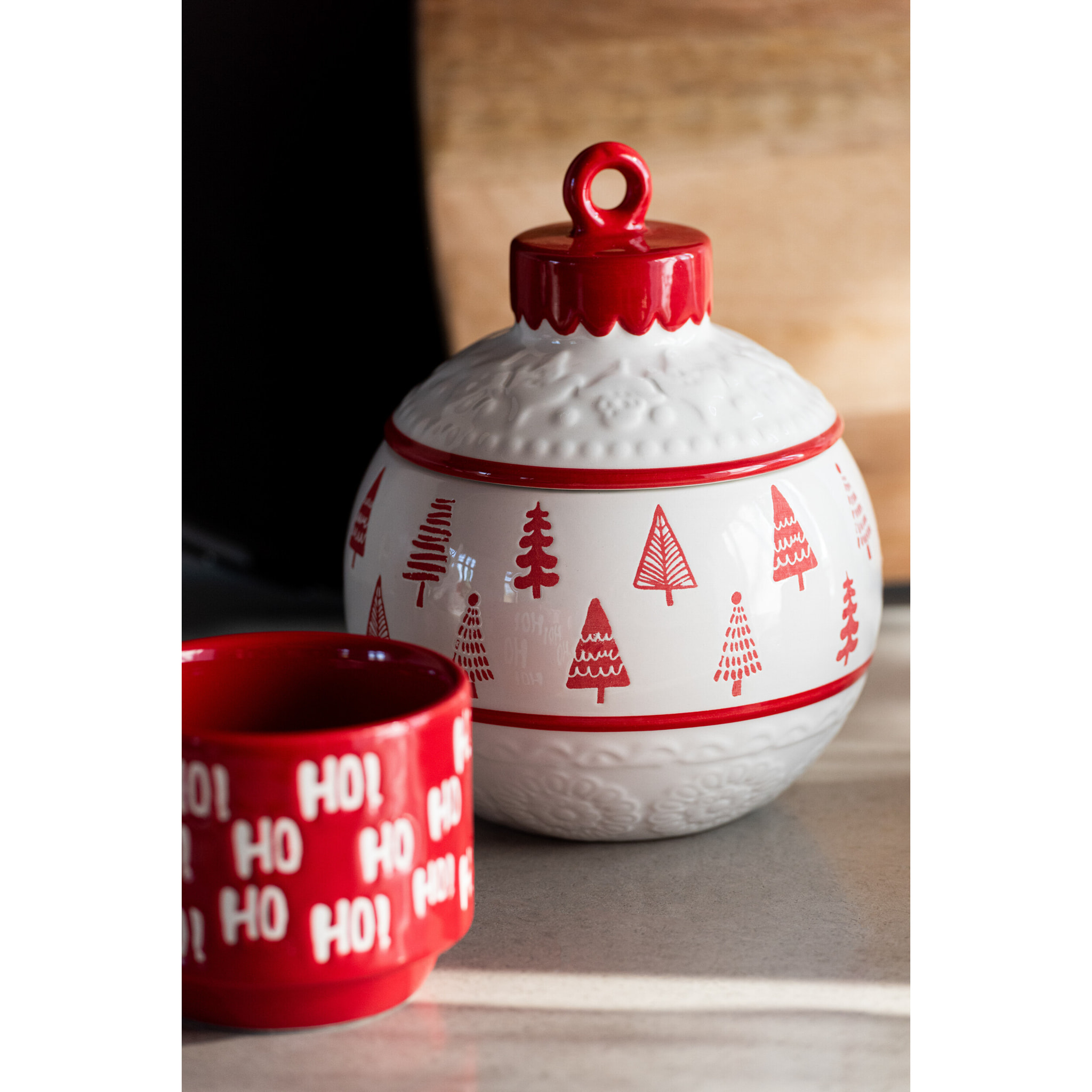 J-Line pot de conservation Noël Boule Dolomie - céramique - rouge/blanc