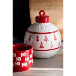 J-Line pot de conservation Noël Boule Dolomie - céramique - rouge/blanc