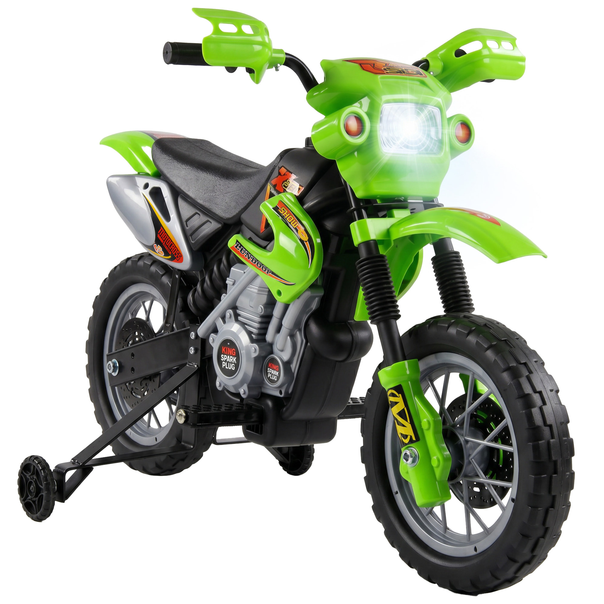 HOMCOM Moto Eléctrica para Niños, Moto Eléctrica Infantil con Ruedas de Apoyo Desmontables, Faros, Música, Regalo para Niños 3-6 Años, Verde