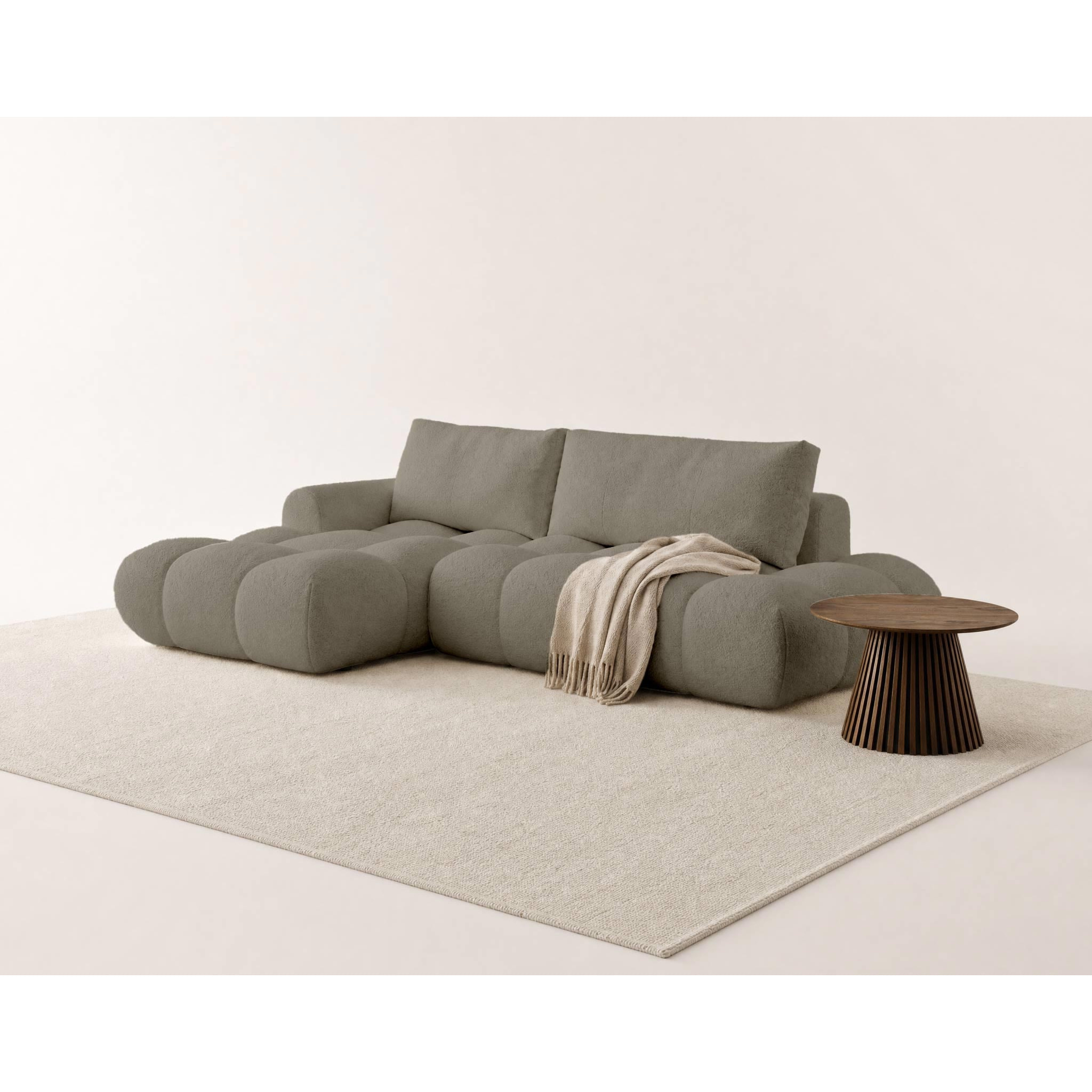 Yulin - Canapé d'angle ouvert gauche 4 places convertible avec coffre en tissu bouclette - Taupe