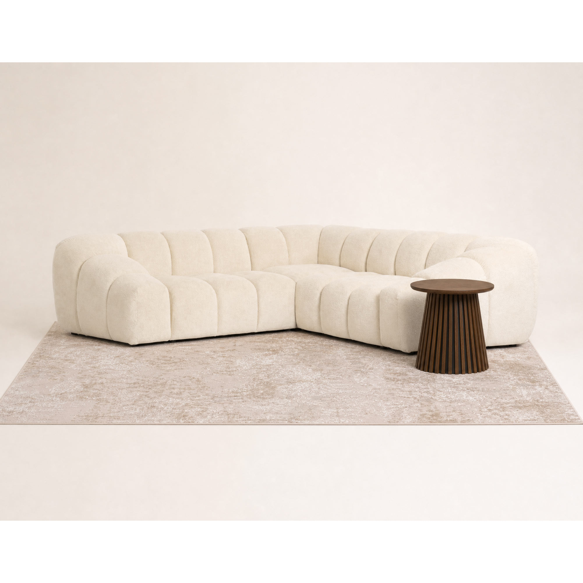 Ava - Canapé d'angle L 5 places en velours texturé - Beige