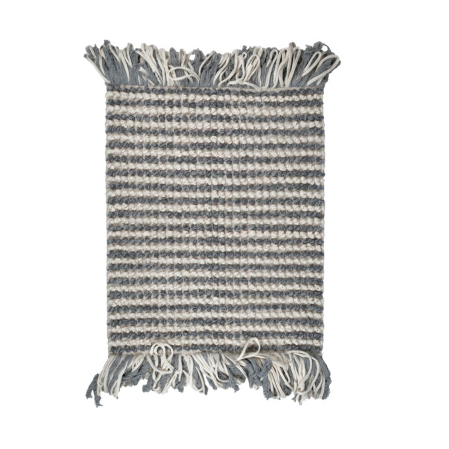 Tapis 60 x 80 cm tissu texturé petits pompons avec franges bicolores - MARINE