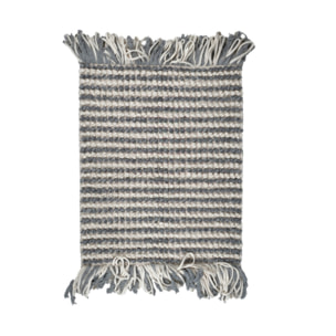 Tapis 60 x 80 cm tissu texturé petits pompons avec franges bicolores - MARINE