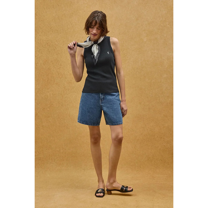 Canotta nera a coste slim fit e ricamo Rigby Go