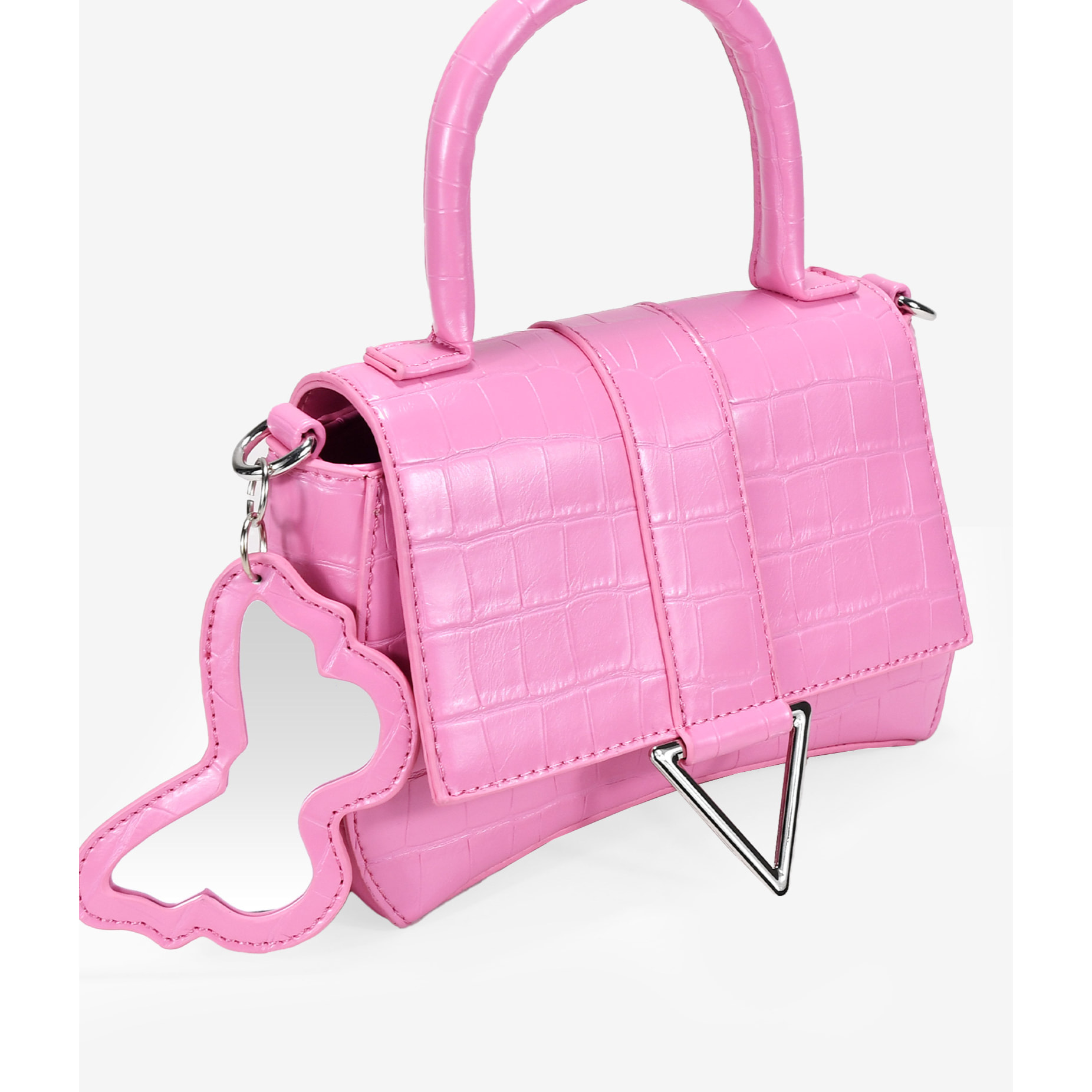 Bolso de mano rosa con espejo de mariposa
