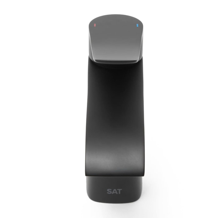 Infinitio mitigeur de lavabo avec bec cascade, sans vidage, noir mat SATBSINF271C avec une garantie de 5 ans