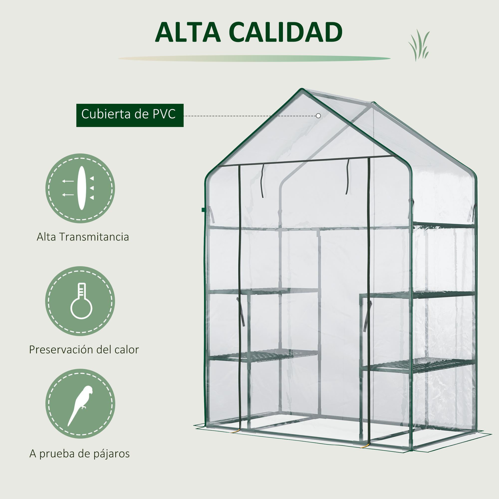 Invernadero de Jardín Invernadero de Terraza con 4 Estantes 1 Puerta con Cremallera para Cultivo de Plantas Flores Verduras 142x73x195 cm Verde