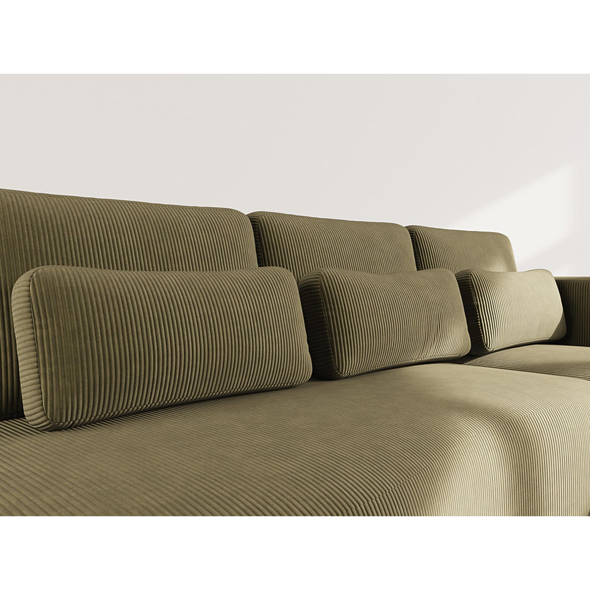 Mahina - canapé d'angle droit 4 places convertible avec coffre en velours côtelé - Vert