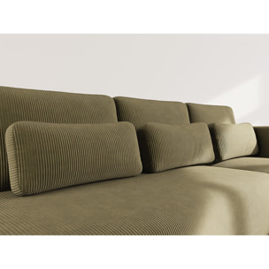Mahina - canapé d'angle droit 4 places convertible avec coffre en velours côtelé - Vert