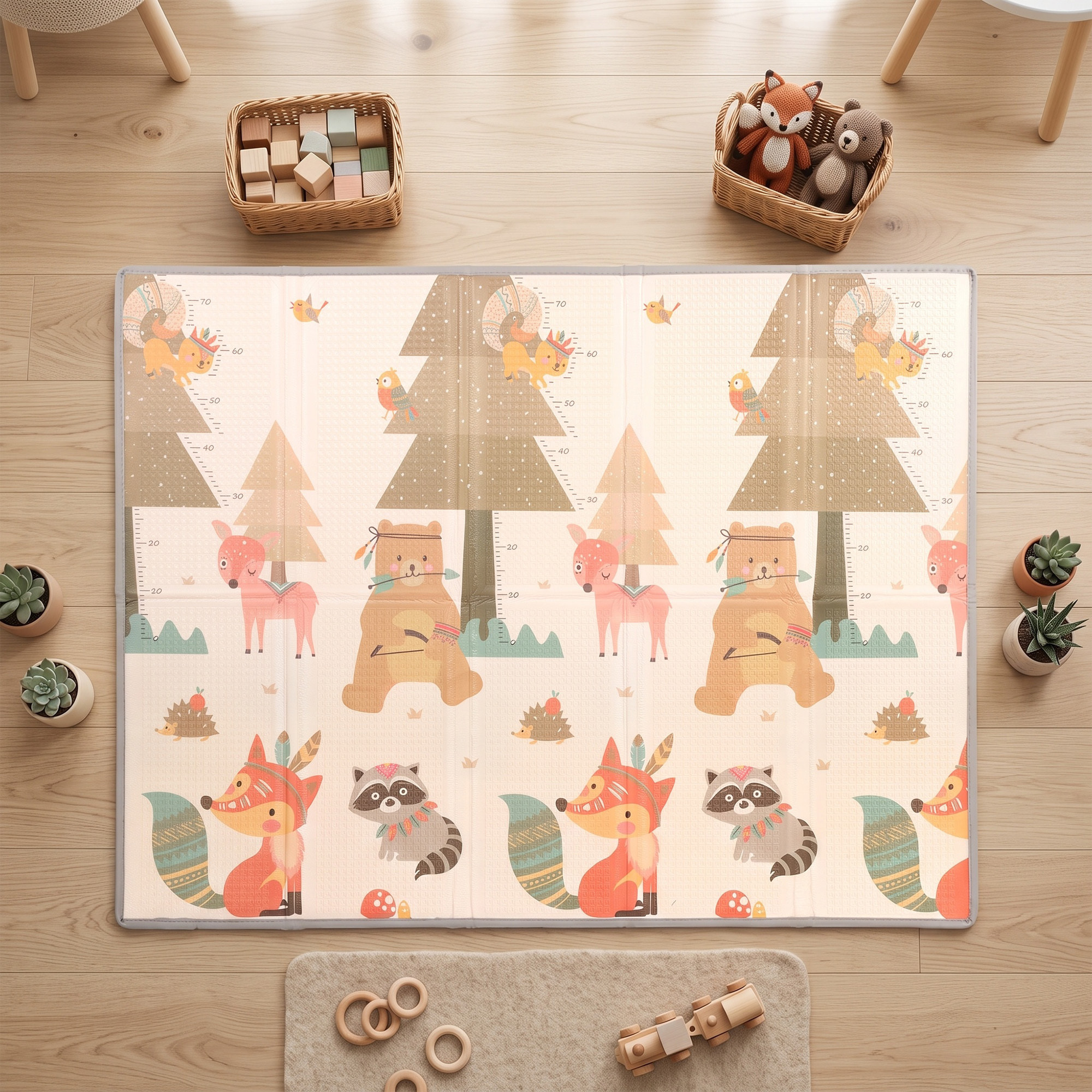 Alfombra de Juego Bebé, Plegable y Reversible, 200x150 cm, Alfombra Educativa Antideslizante e Impermeable, Diseño Árbol y Bosque, para Gateo, Jugar y Aprendizaje, para Salón y Dormitorio