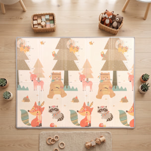 Alfombra de Juego Bebé, Plegable y Reversible, 200x150 cm, Alfombra Educativa Antideslizante e Impermeable, Diseño Árbol y Bosque, para Gateo, Jugar y Aprendizaje, para Salón y Dormitorio