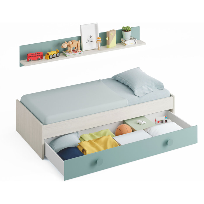 Cama Nido Juvenil + Estante Snuba 43x201x98 Cm Verde Acqua / Blanco Alpes
