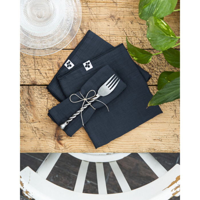 Lot de 3 serviettes de table "Gaïa" 40 x 40 cm "Gaze de Coton" - Gaïa Minuit