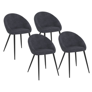 Chaises Dory velours gris pieds métal noirs - lot de 4