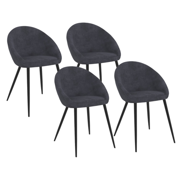 Chaises Dory velours gris pieds métal noirs - lot de 4