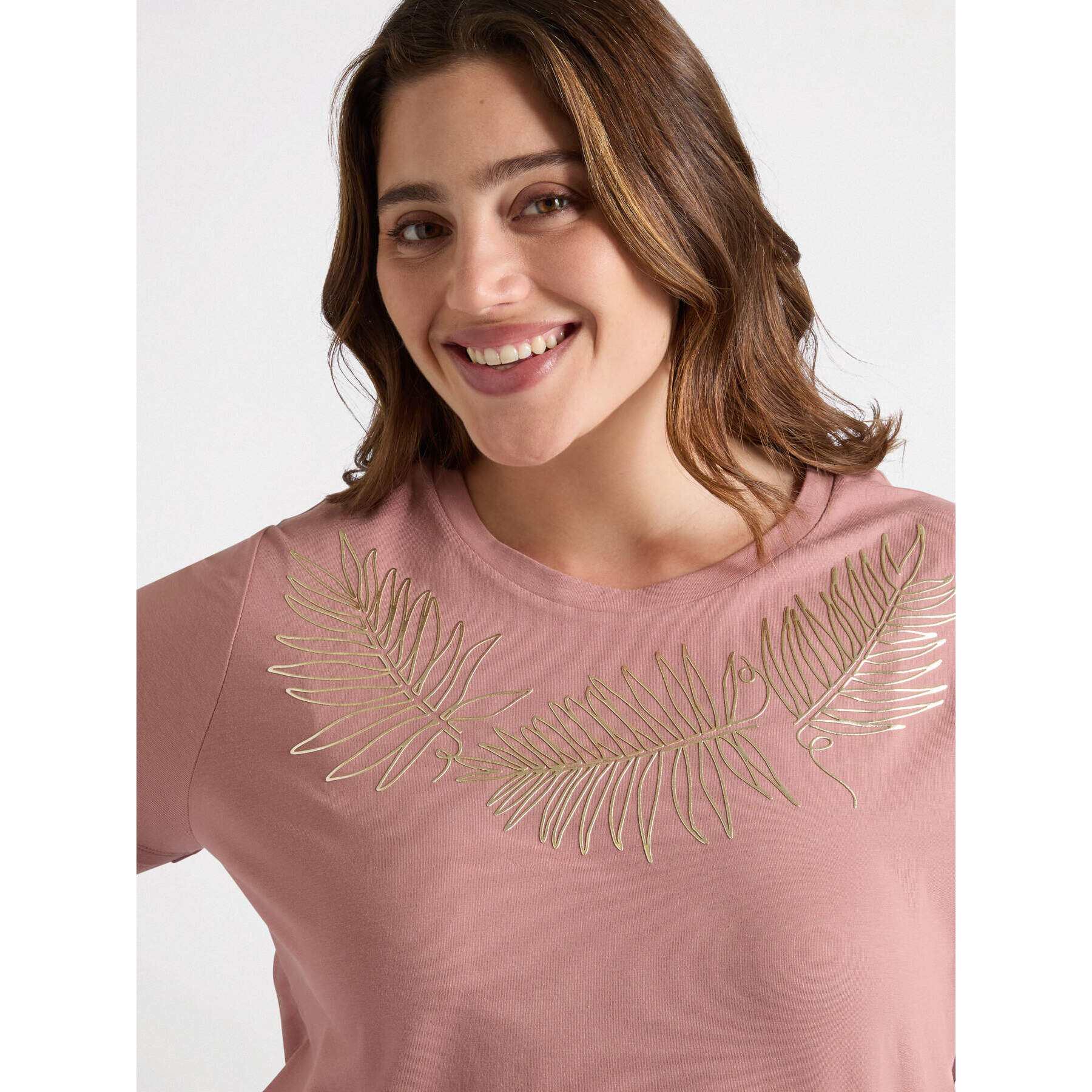 Fiorella Rubino - Camiseta con estampado de hojas - Rosa cipria