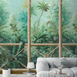 Papier peint balcon sur jungle Vert