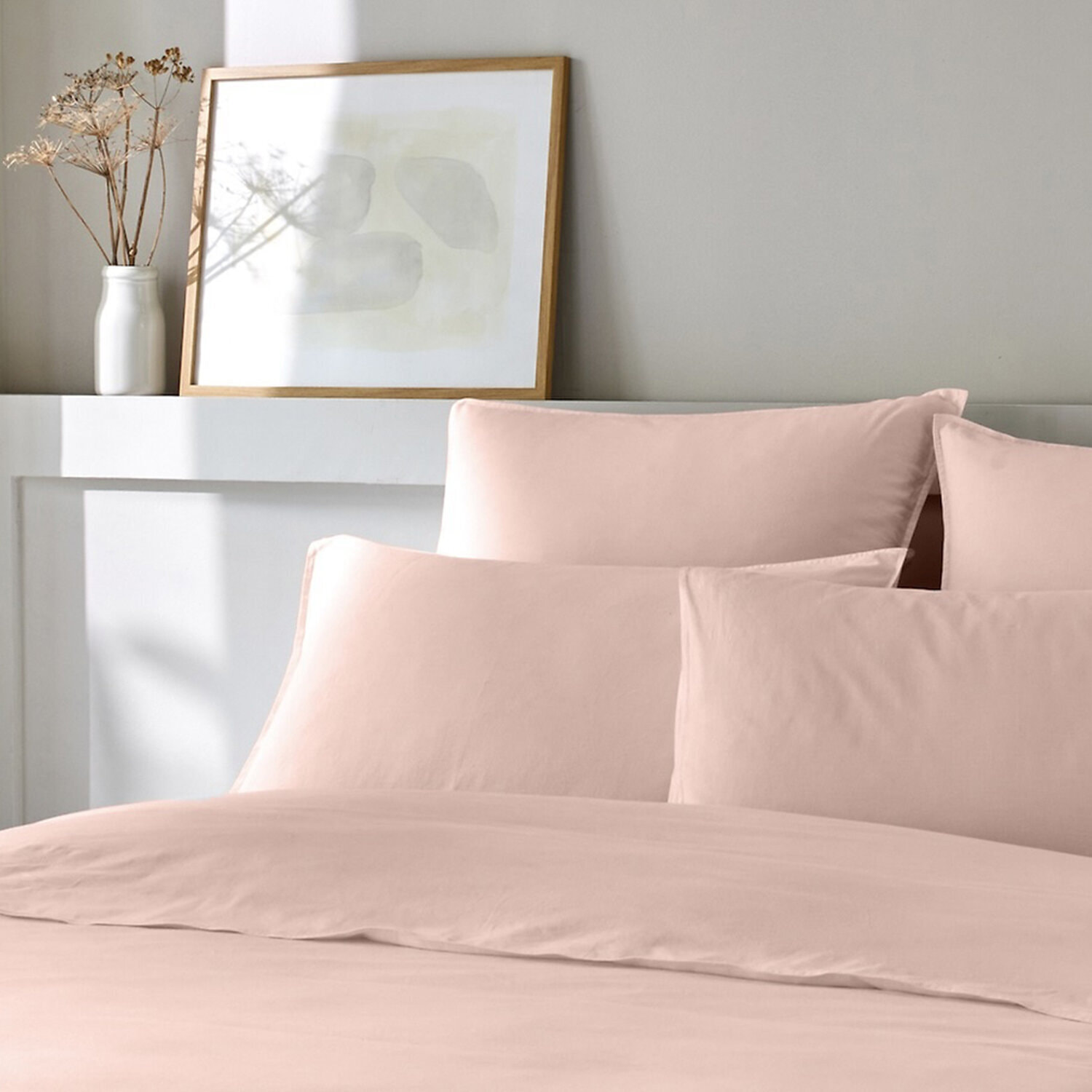Parure housse de couette unie 100% coton - bamora - rose poudré