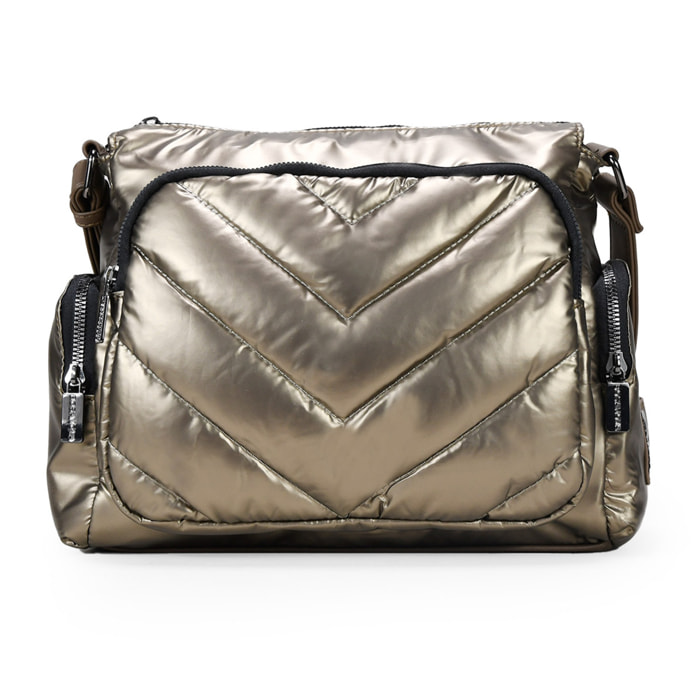 Bolso bandolera acolchada bronce con bolsillos