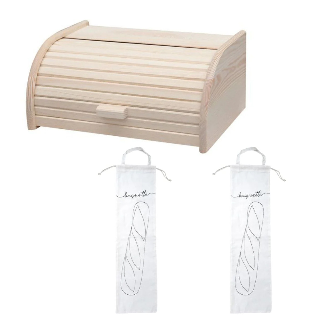 Set de 3 ustensiles pour le pain avec Huche à pain en bois pain et 2 Sacs de conservation en coton Fackelmann Boissellerie