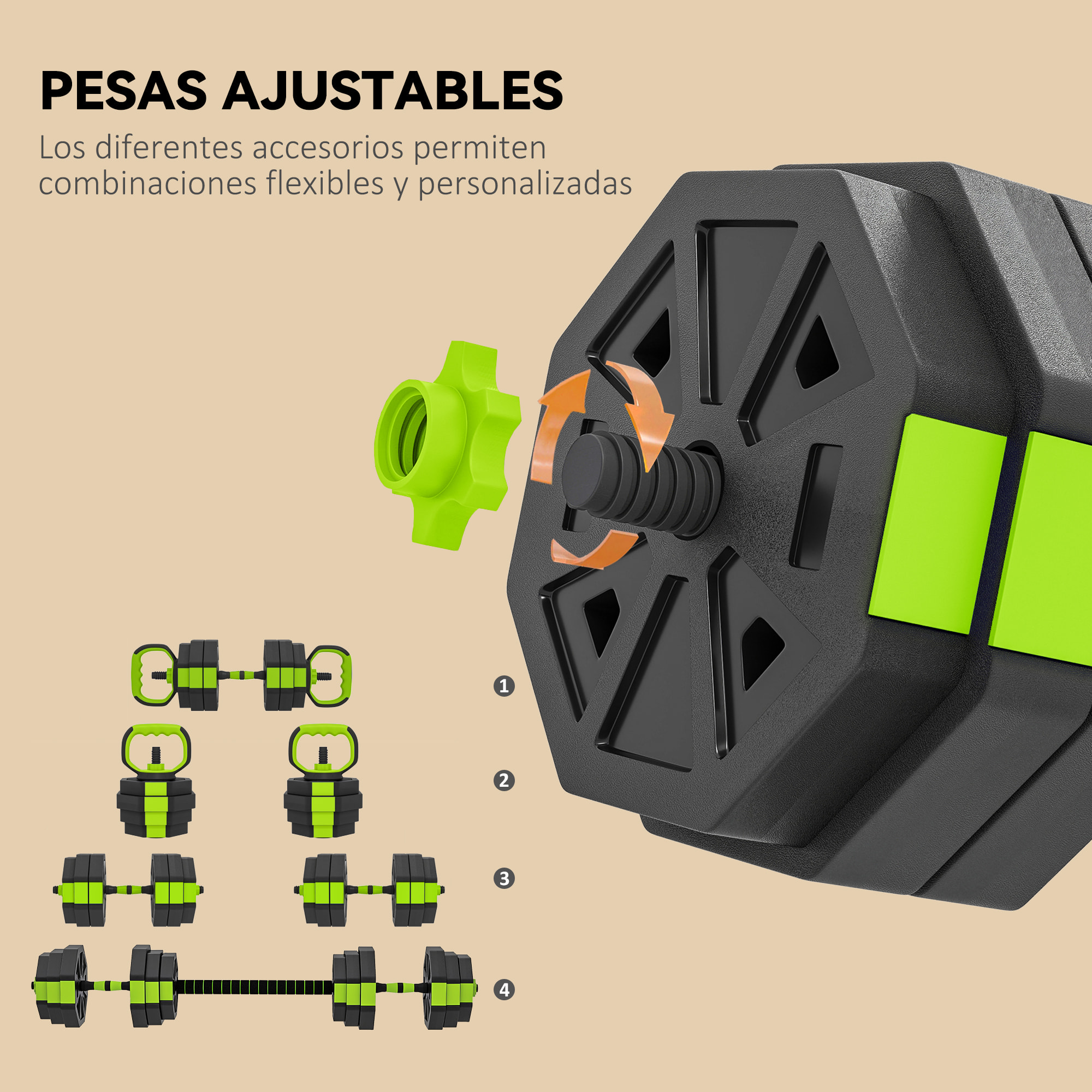 Juego de Mancuernas Ajustables, 6 en 1, 25kg, Juego de Pesas Utilizado como Kettlebell, Barra, Mancuernas o Soporte para Flexiones, Equipo para Hombres y Mujeres, Gimnasio en Casa