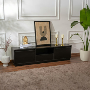 Meuble TV noir avec rangement - effet bois MARFA
