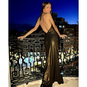 Vestido largo halter espalda en pico