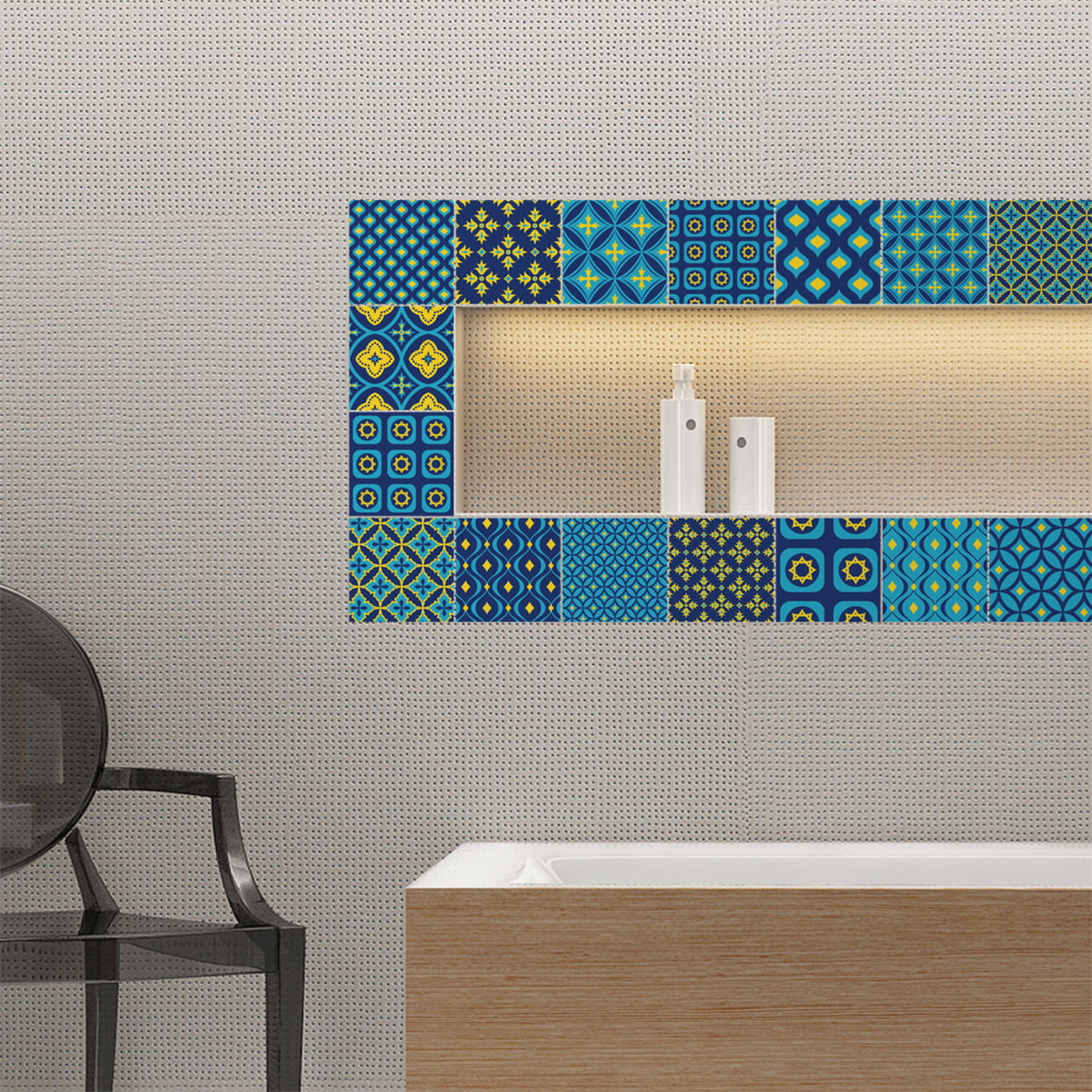 Stickers muraux - Sticker Mural Carrelage adhésif Cuisine Salle de Bain - 16 STICKERS CARREAUX DE CIMENT SCANDINAVE MIKA