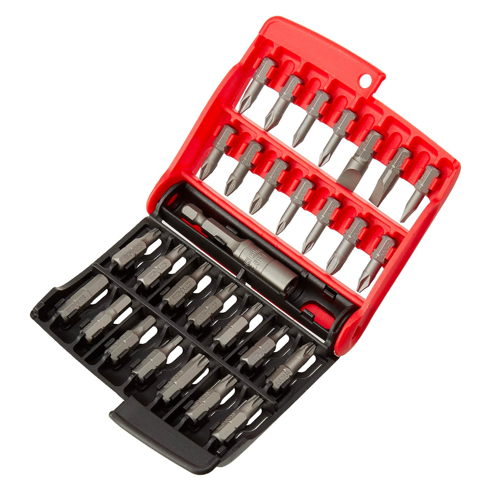 Jeu de 28 embouts de visssage (Plats, PH, PZ Torx et six pans)