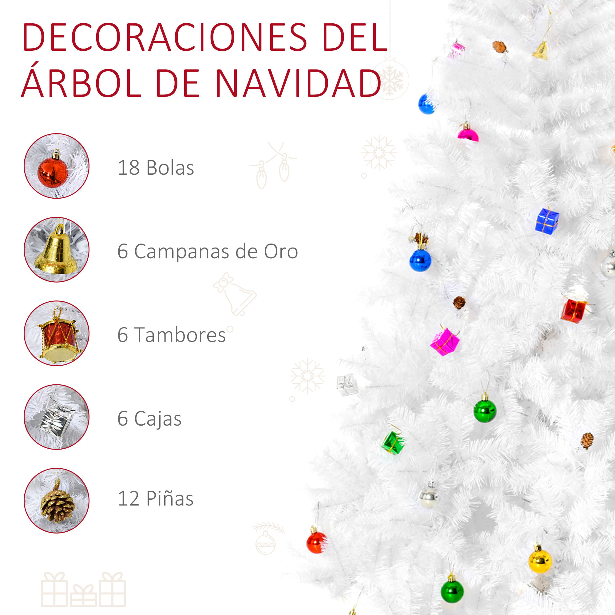 árbol de Navidad Decoraciones Artificiales Incluidas 150/180 cm Verde y Blanco