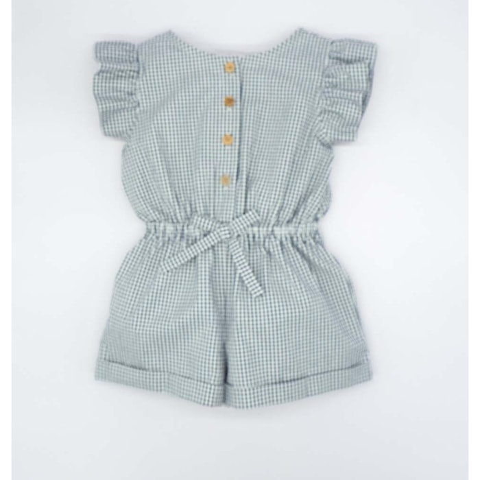 MONO DE VICHY MARINO CON ESPALDA CRUZADA, DELANTERO CON BOTONES Y LAZO