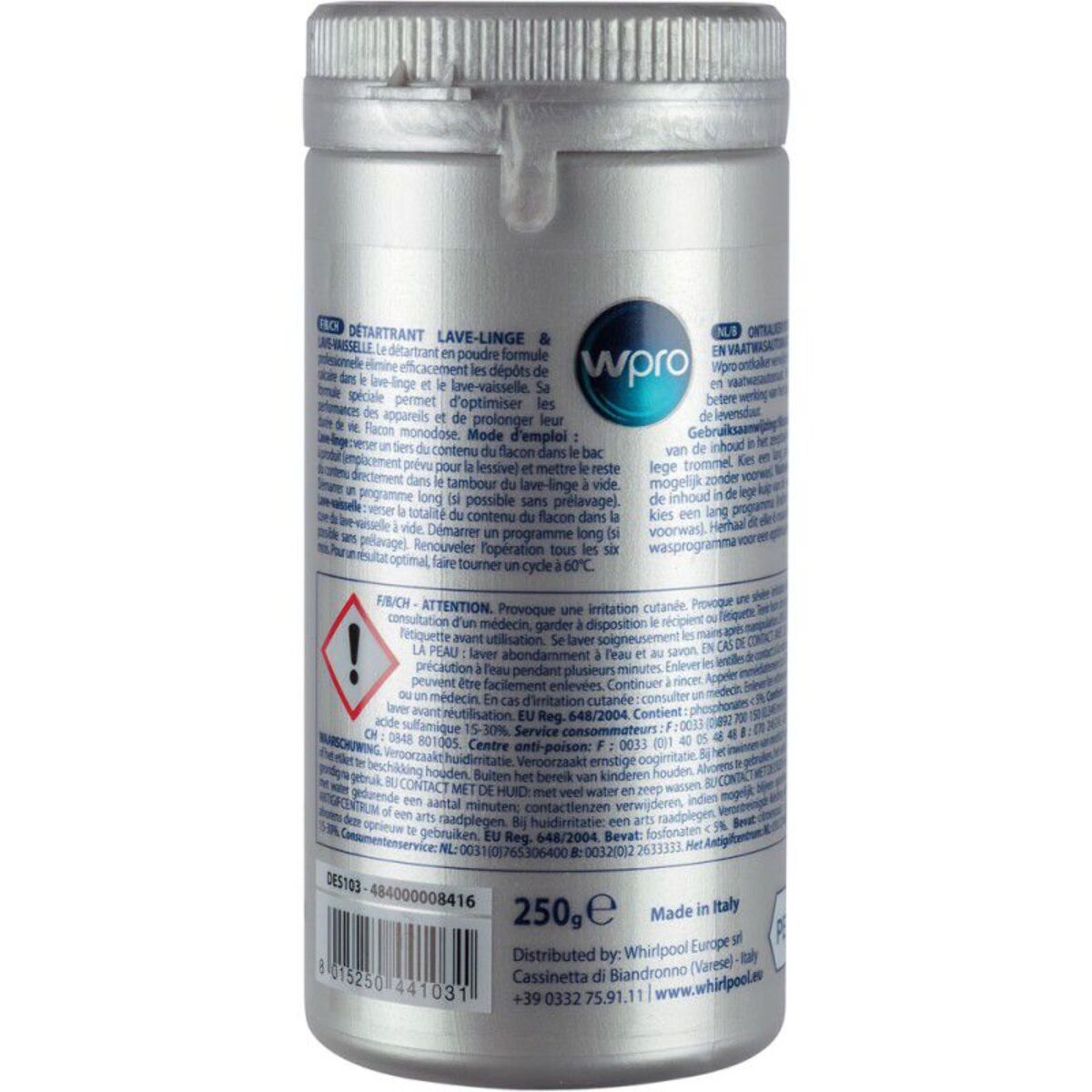 Détartrant WPRO DES103 lave linge / lave vaisselle 250g