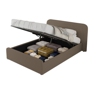 Lit avec coffre de rangement 160x200cm en velours marron SEDONA