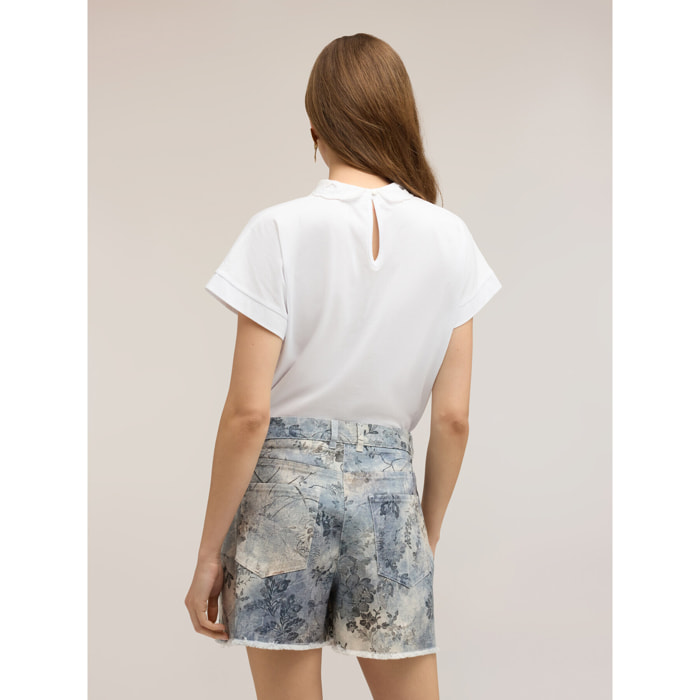 Motivi - T-shirt con colletto ricamato - Bianco