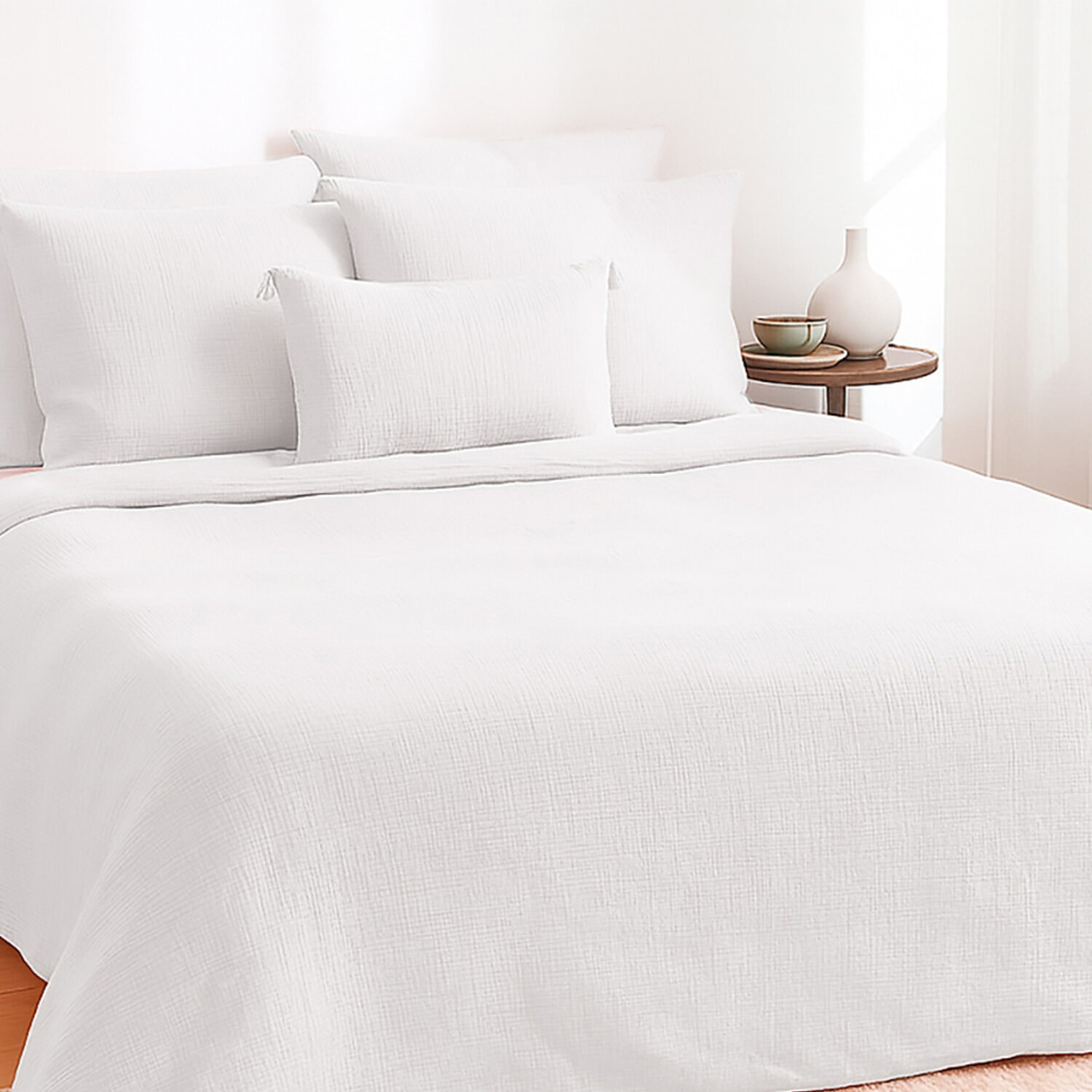 Parure housse de couette 100% gaze de coton blanc